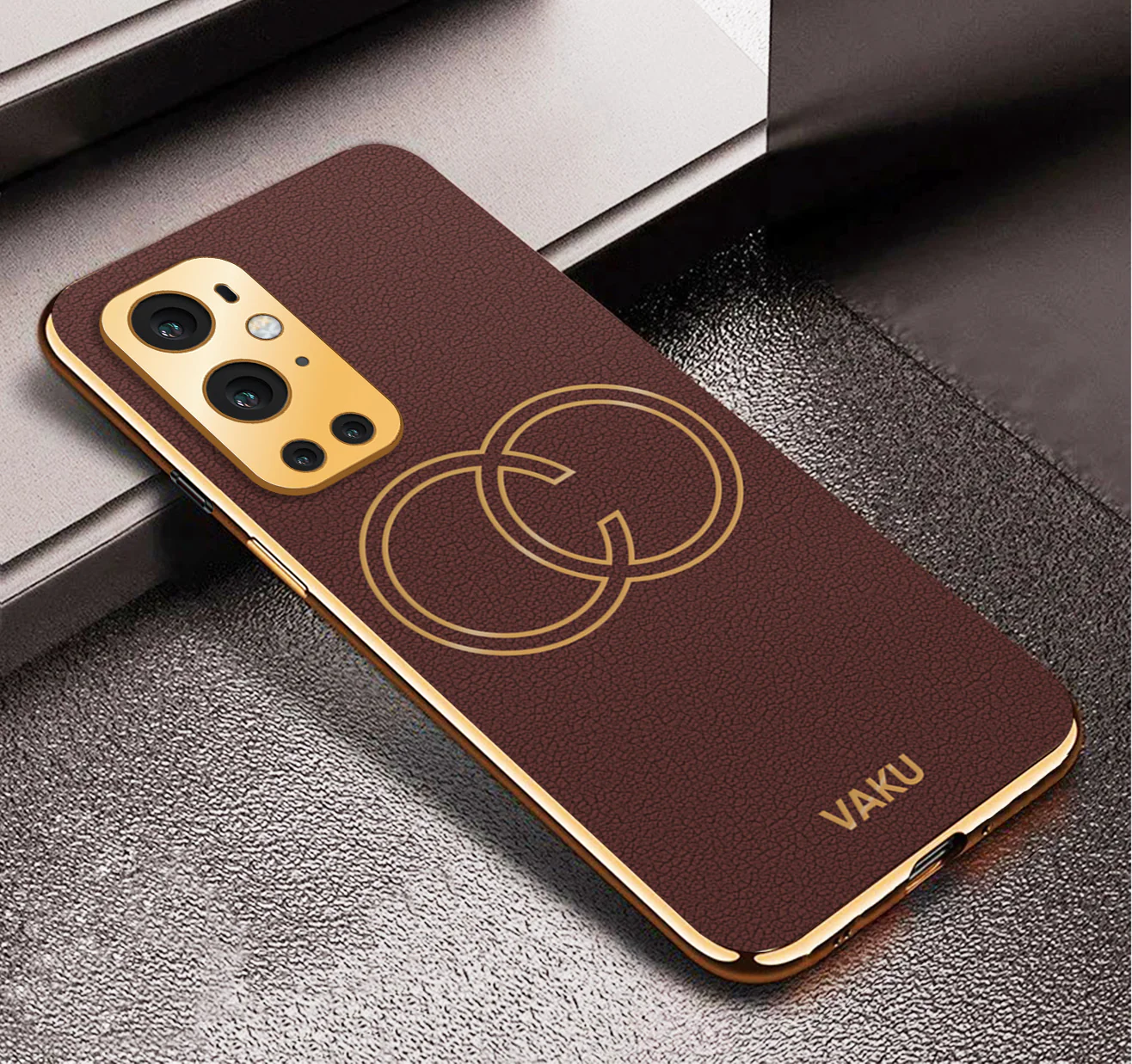 Vaku® OnePlus 9 Pro Skylar Series Leather Stitched Gold Electroplated Soft TPU Back Cover - Image 8