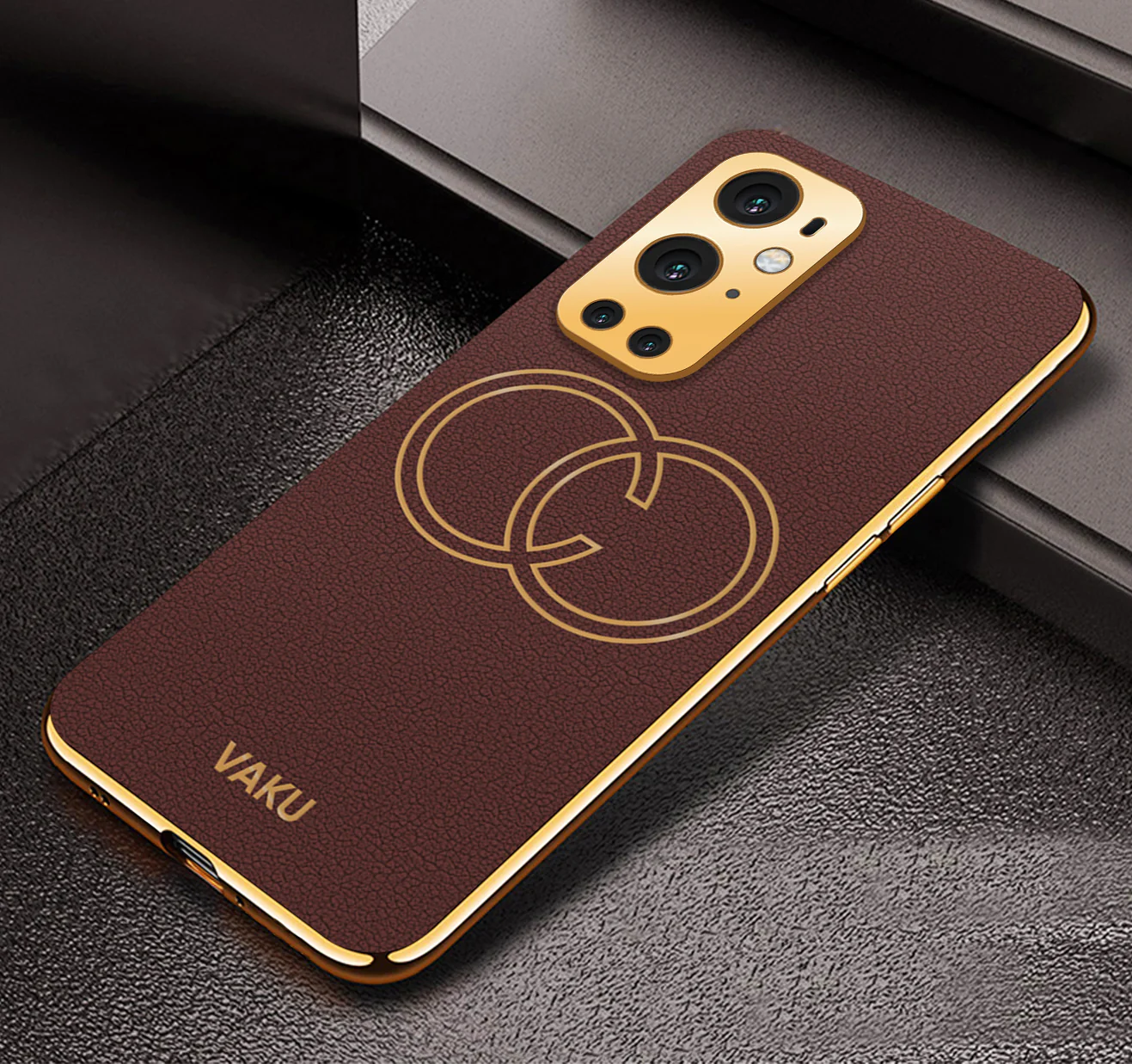 Vaku® OnePlus 9 Pro Skylar Series Leather Stitched Gold Electroplated Soft TPU Back Cover - Image 9