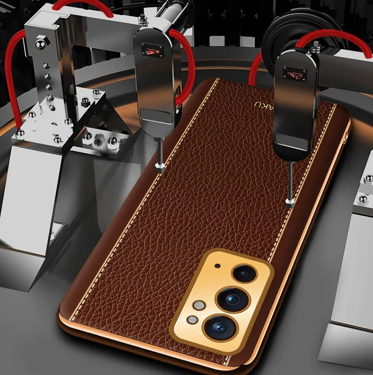 Vaku® OnePlus 9RT Luxemberg Series Leather Stitched Gold Electroplated Soft TPU Back Cover - Image 11