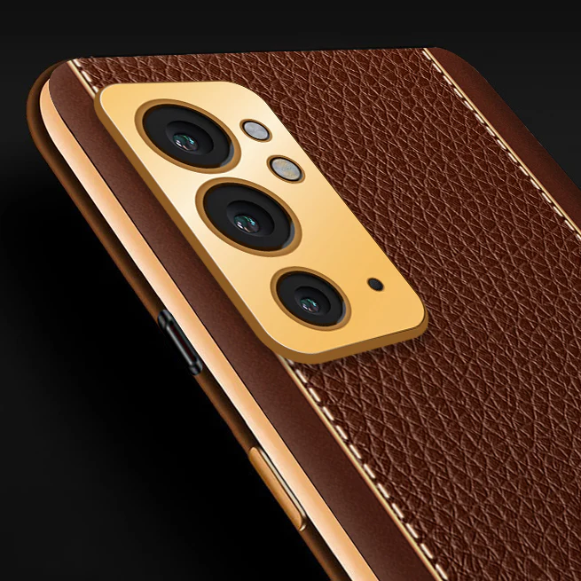 Vaku® OnePlus 9RT Luxemberg Series Leather Stitched Gold Electroplated Soft TPU Back Cover - Image 4