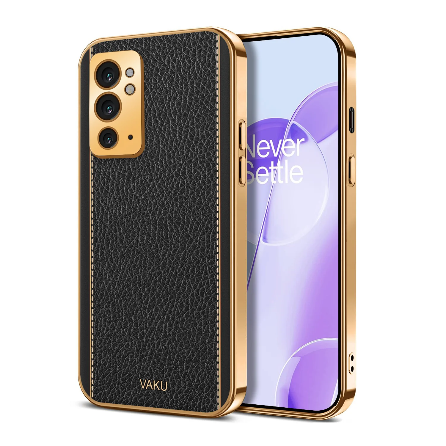 Vaku® OnePlus 9RT Luxemberg Series Leather Stitched Gold Electroplated Soft TPU Back Cover - Image 5