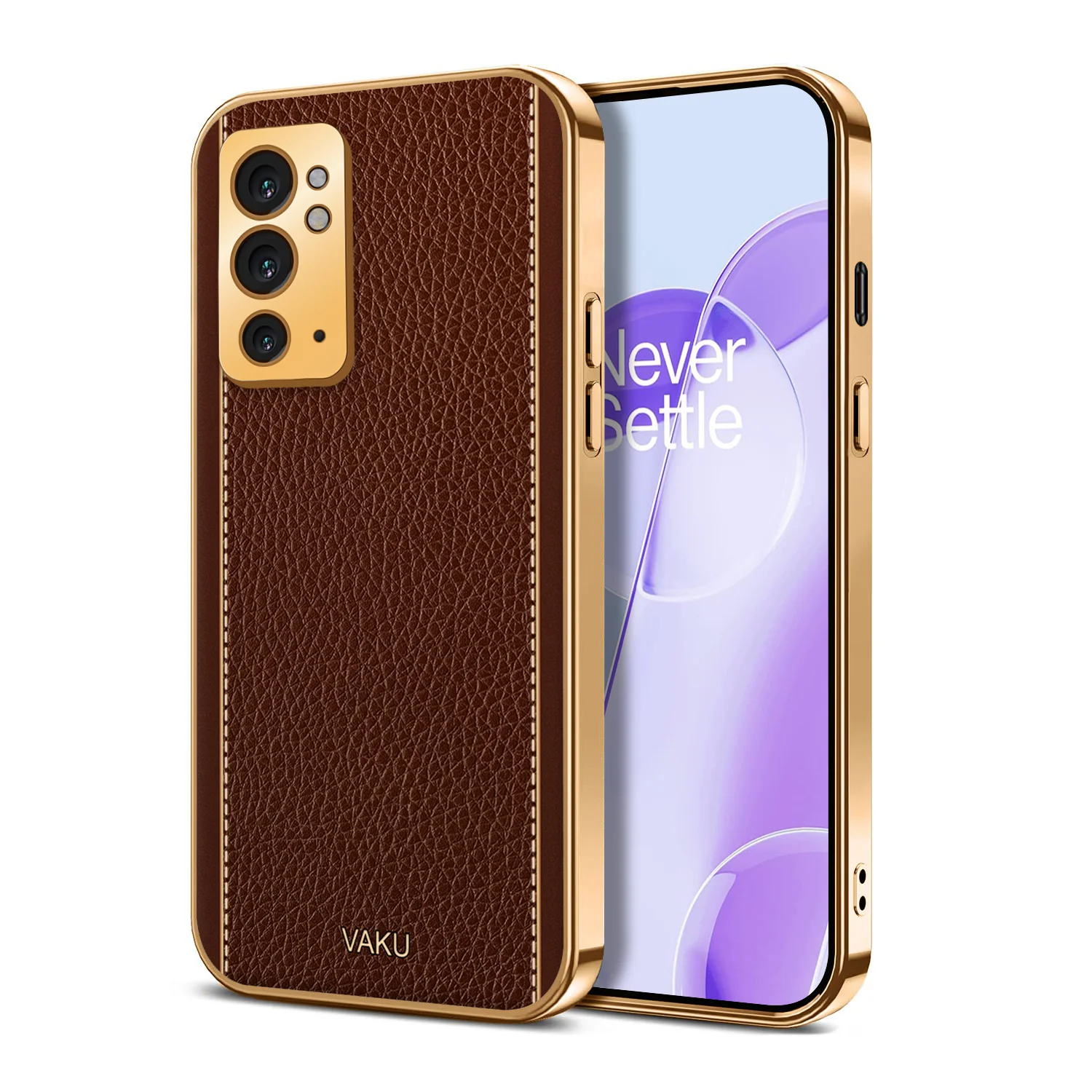 Vaku® OnePlus 9RT Luxemberg Series Leather Stitched Gold Electroplated Soft TPU Back Cover - Image 9
