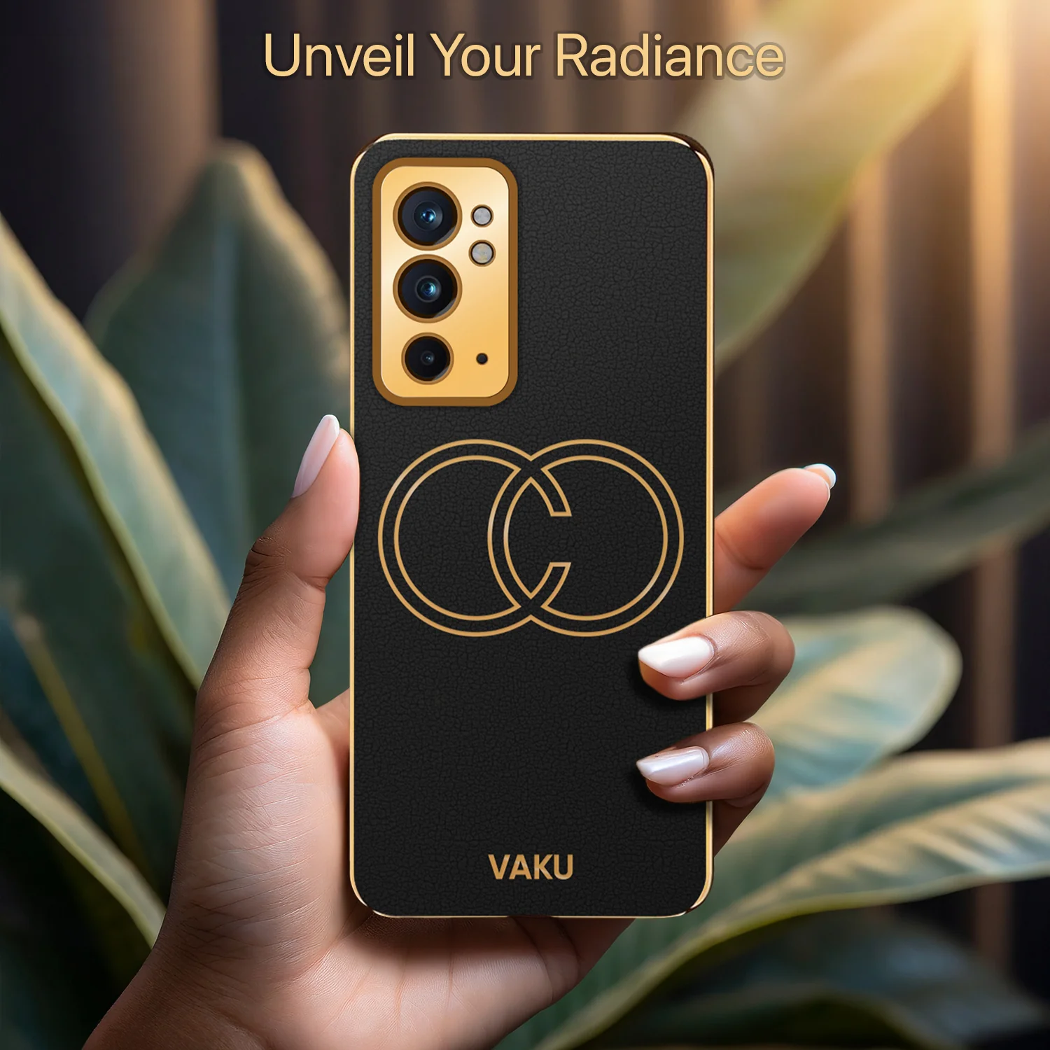 Vaku ® OnePlus 9RT Skylar Series Leather Stitched Gold Electroplated Soft TPU Back Cover - Image 10