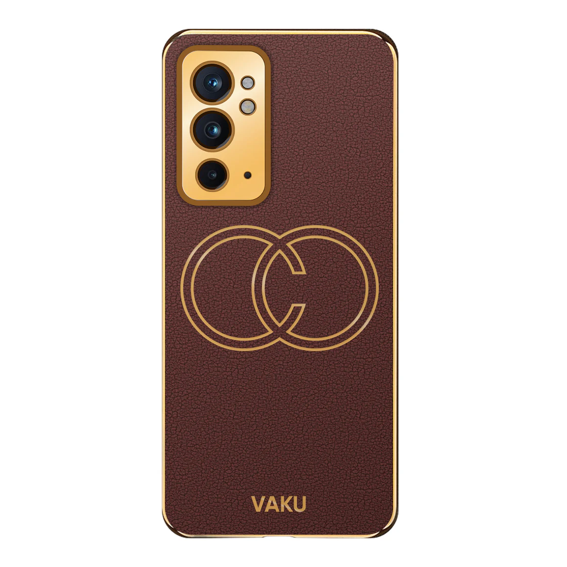 Vaku ® OnePlus 9RT Skylar Series Leather Stitched Gold Electroplated Soft TPU Back Cover - Image 12