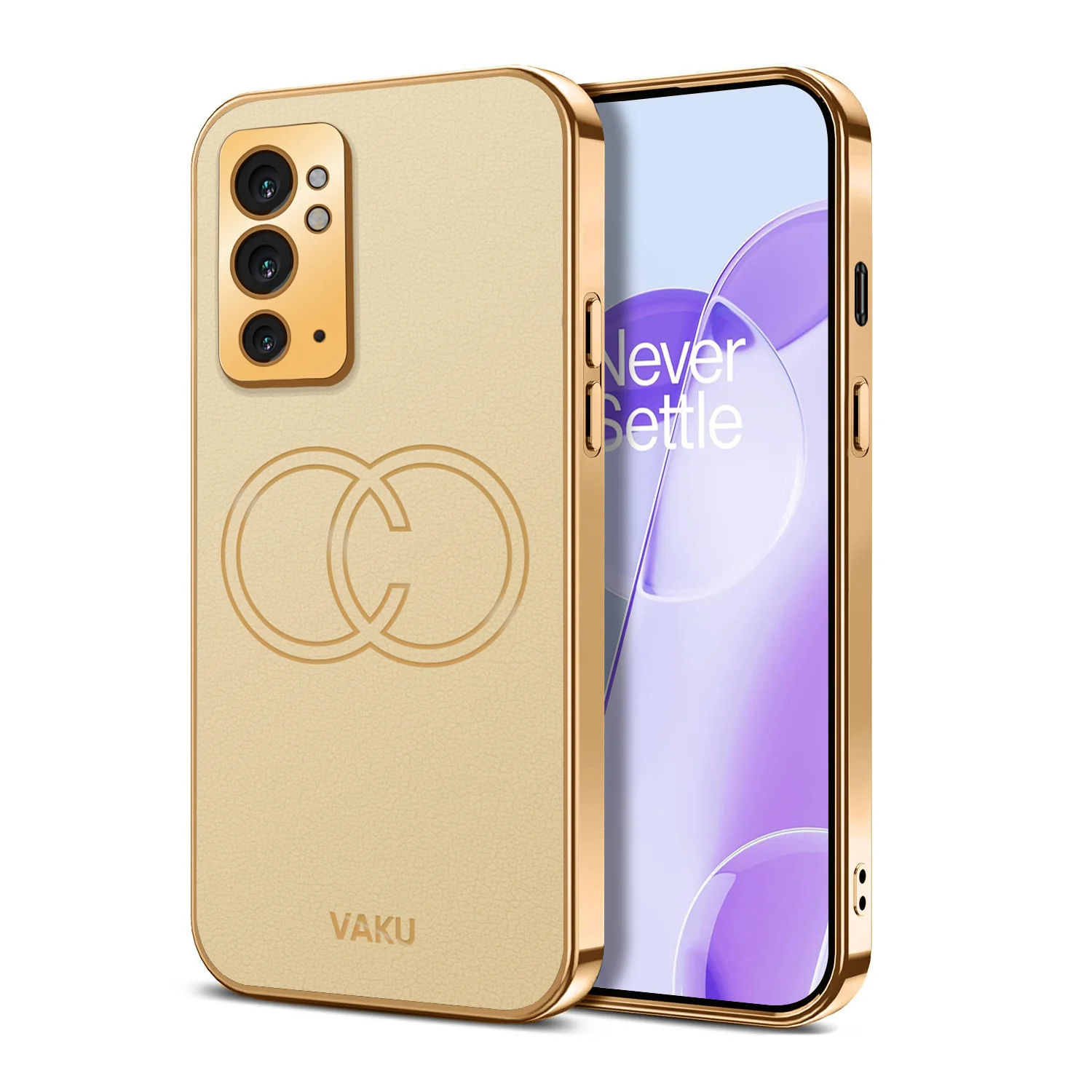 Vaku ® OnePlus 9RT Skylar Series Leather Stitched Gold Electroplated Soft TPU Back Cover - Image 16