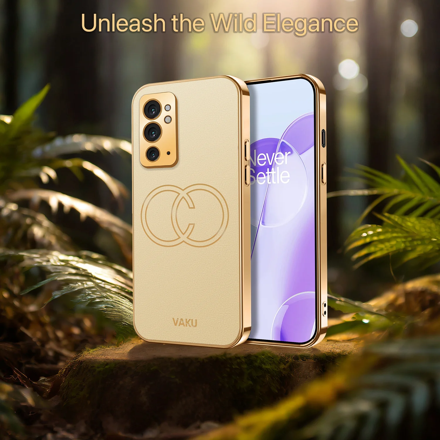Vaku ® OnePlus 9RT Skylar Series Leather Stitched Gold Electroplated Soft TPU Back Cover - Image 17