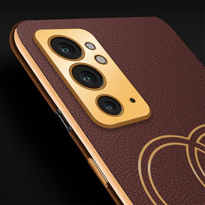 Vaku ® OnePlus 9RT Skylar Series Leather Stitched Gold Electroplated Soft TPU Back Cover - Image 2
