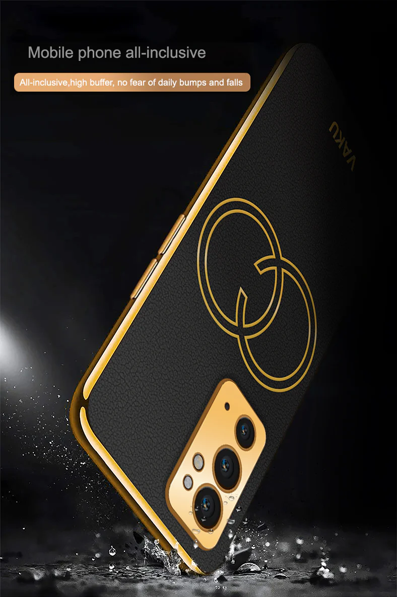 Vaku ® OnePlus 9RT Skylar Series Leather Stitched Gold Electroplated Soft TPU Back Cover - Image 8