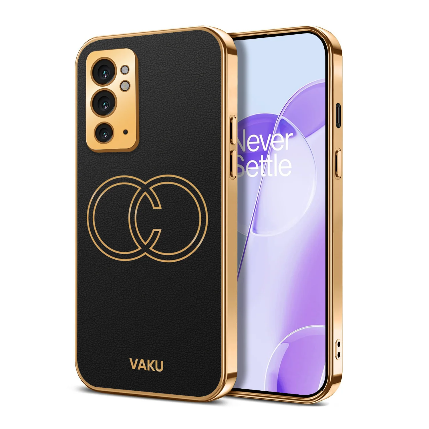 Vaku ® OnePlus 9RT Skylar Series Leather Stitched Gold Electroplated Soft TPU Back Cover - Image 9