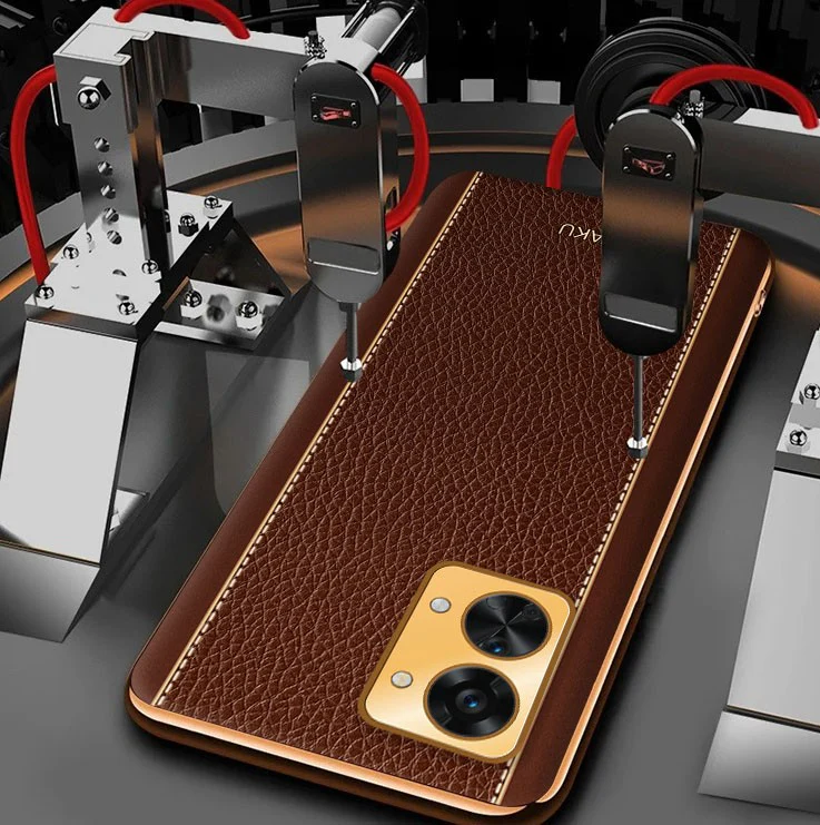 Vaku® OnePlus Nord 2T 5G Luxemberg Series Leather Stitched Gold Electroplated Soft TPU Back Cover - Image 14