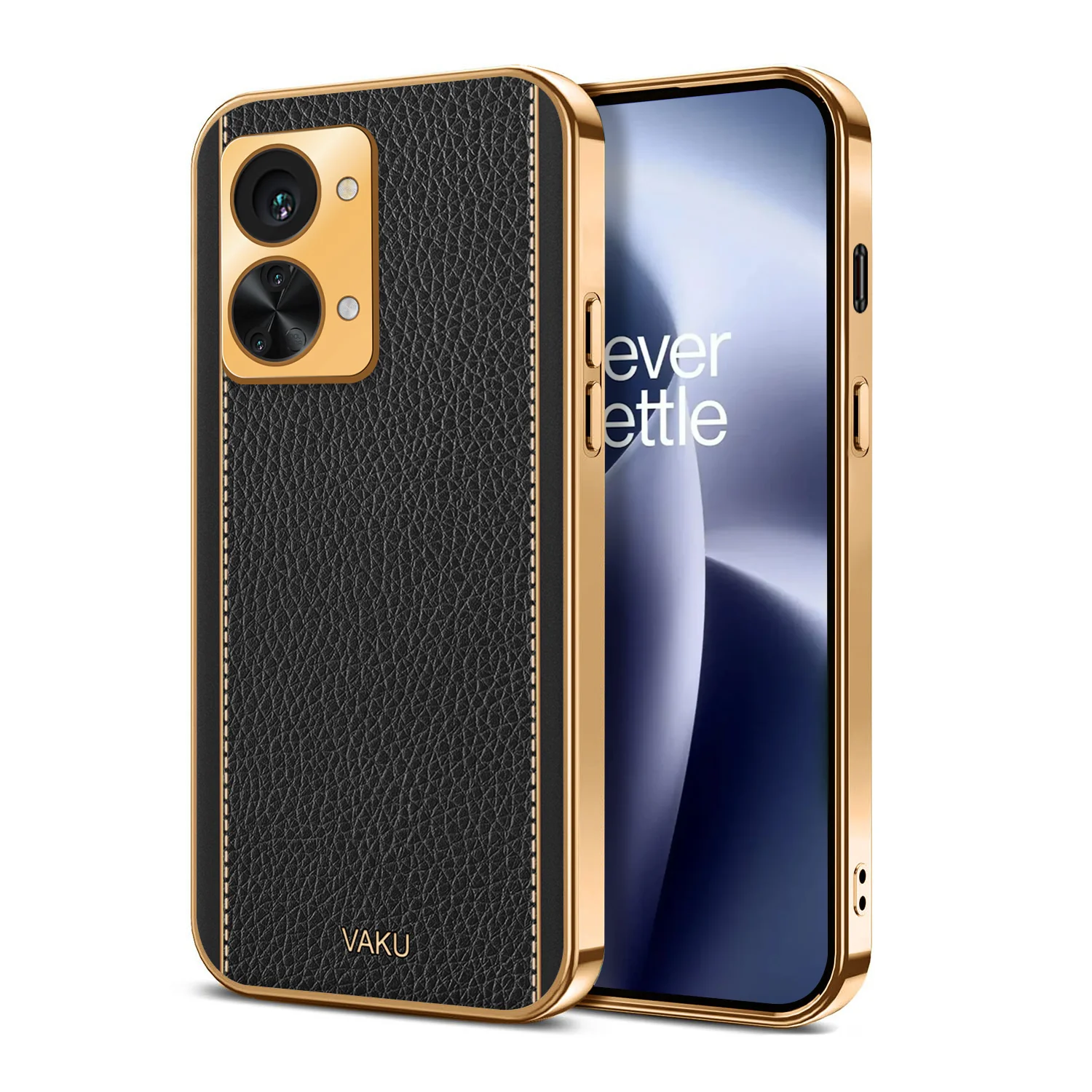 Vaku® OnePlus Nord 2T 5G Luxemberg Series Leather Stitched Gold Electroplated Soft TPU Back Cover - Image 8