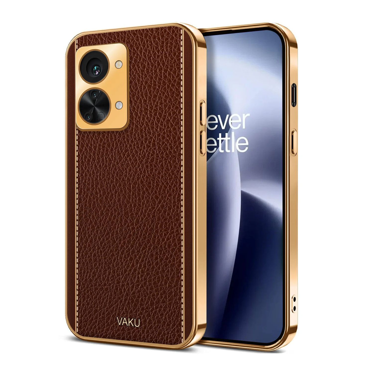 Vaku® OnePlus Nord 2T 5G Luxemberg Series Leather Stitched Gold Electroplated Soft TPU Back Cover - Image 9