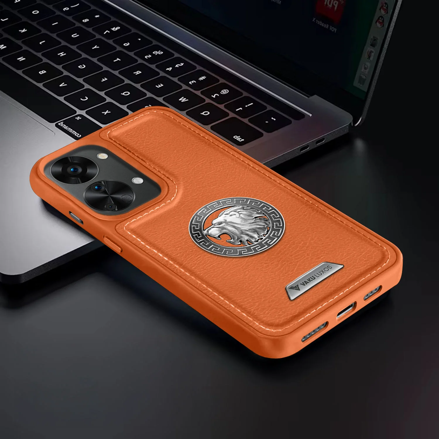 Vaku ® Oneplus Nord 2T Regal Shield Metal Lion Engraved Leather Back Cover - Image 10