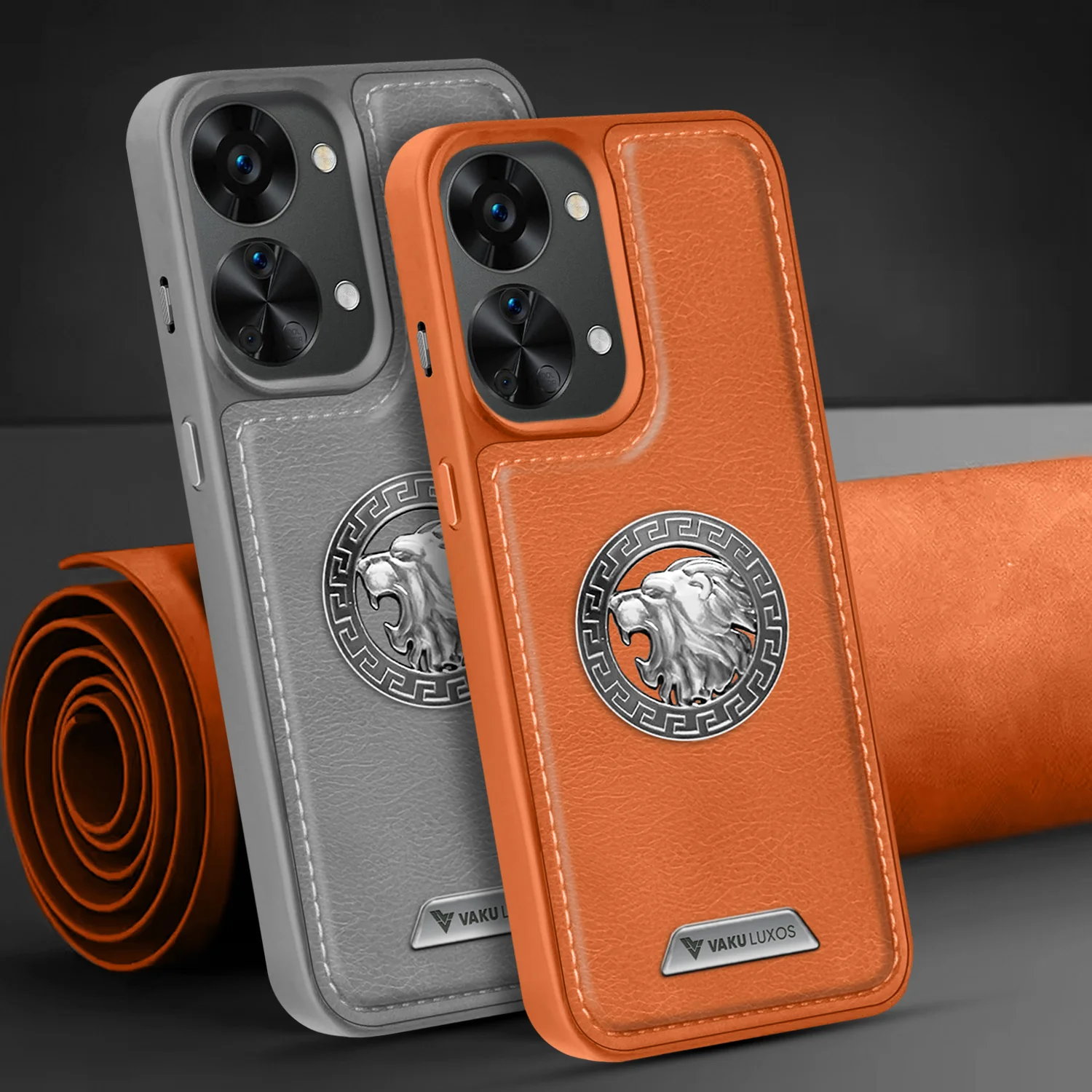 Vaku ® Oneplus Nord 2T Regal Shield Metal Lion Engraved Leather Back Cover - Image 13