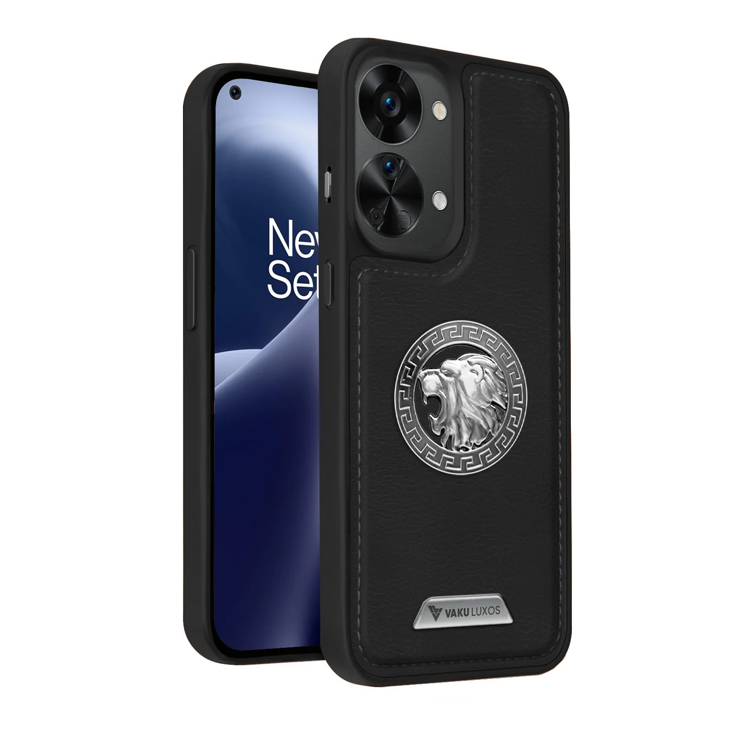 Vaku ® Oneplus Nord 2T Regal Shield Metal Lion Engraved Leather Back Cover - Image 2