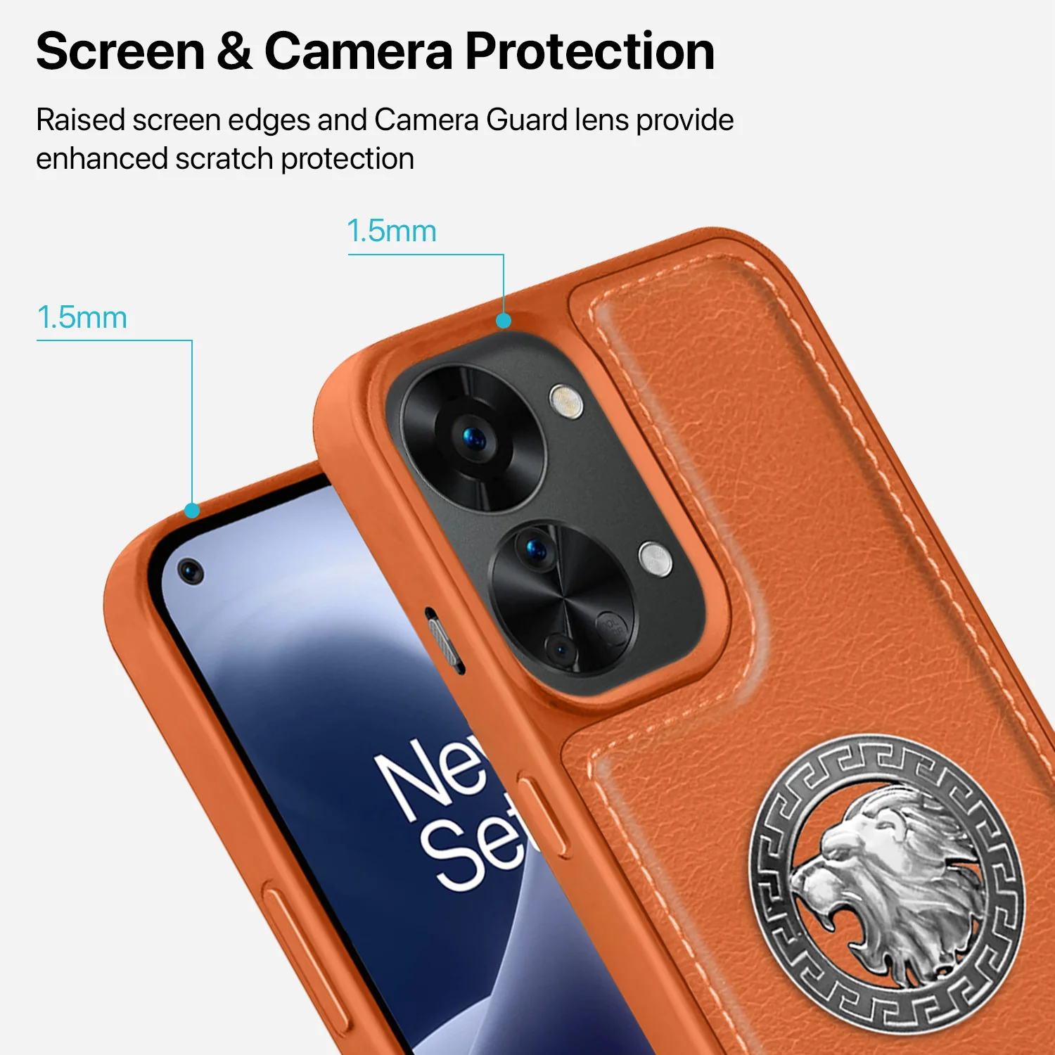 Vaku ® Oneplus Nord 2T Regal Shield Metal Lion Engraved Leather Back Cover - Image 4