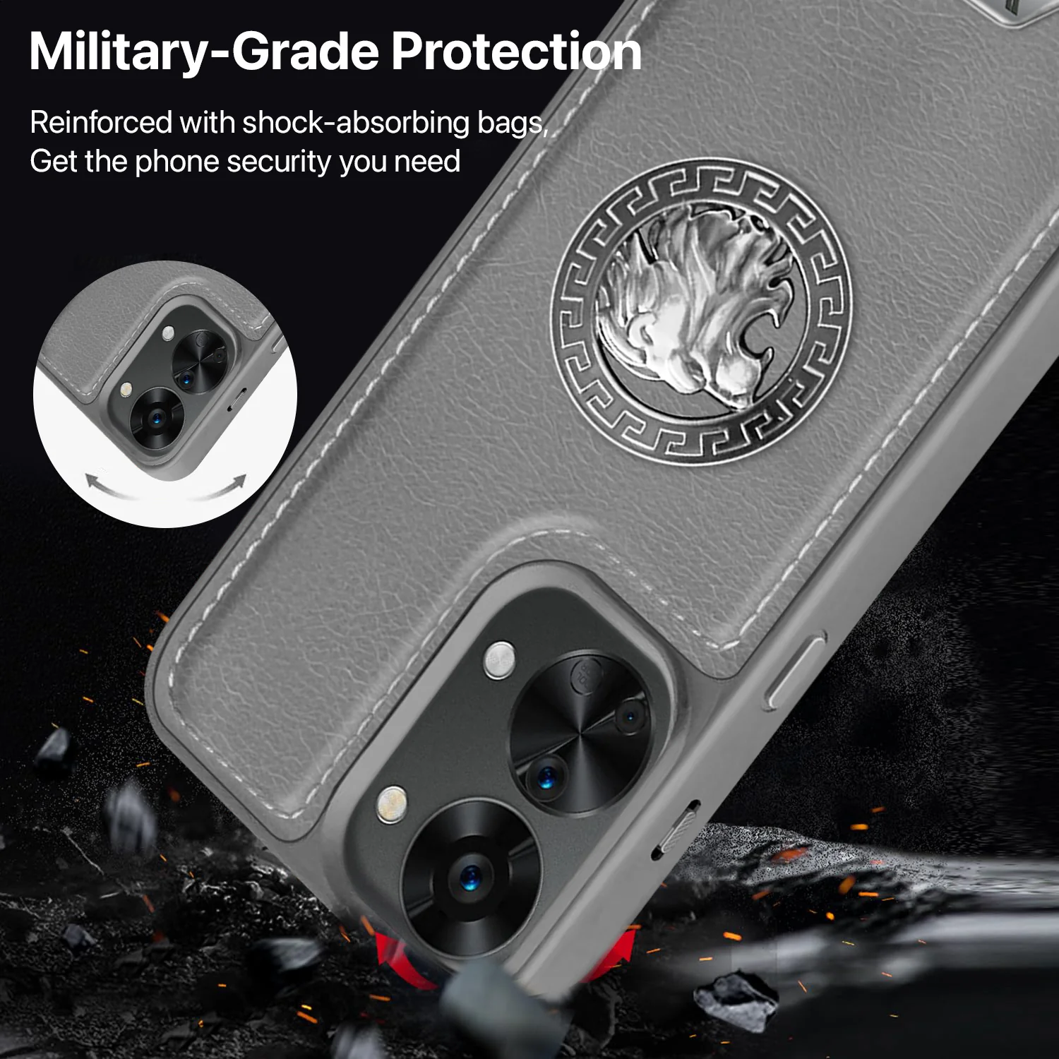 Vaku ® Oneplus Nord 2T Regal Shield Metal Lion Engraved Leather Back Cover - Image 5