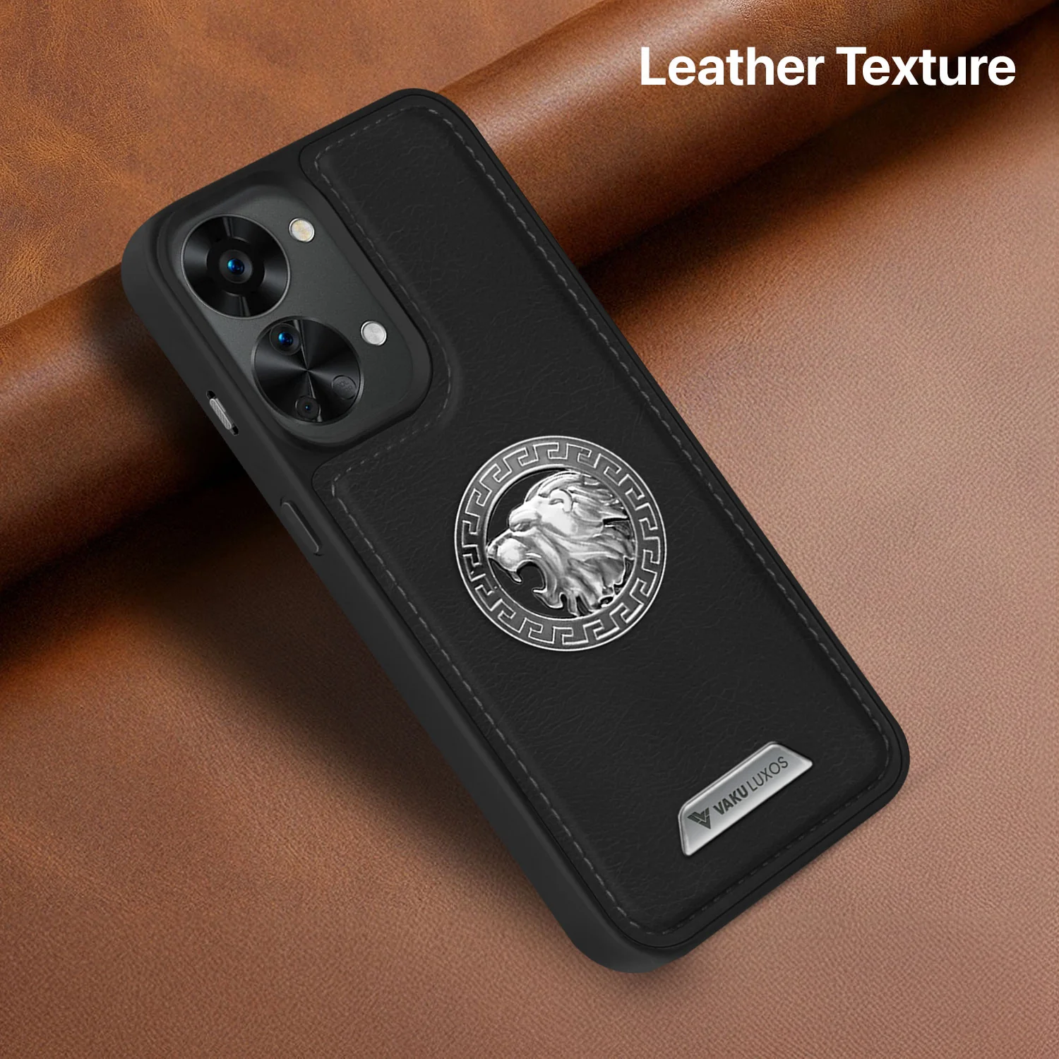 Vaku ® Oneplus Nord 2T Regal Shield Metal Lion Engraved Leather Back Cover - Image 6