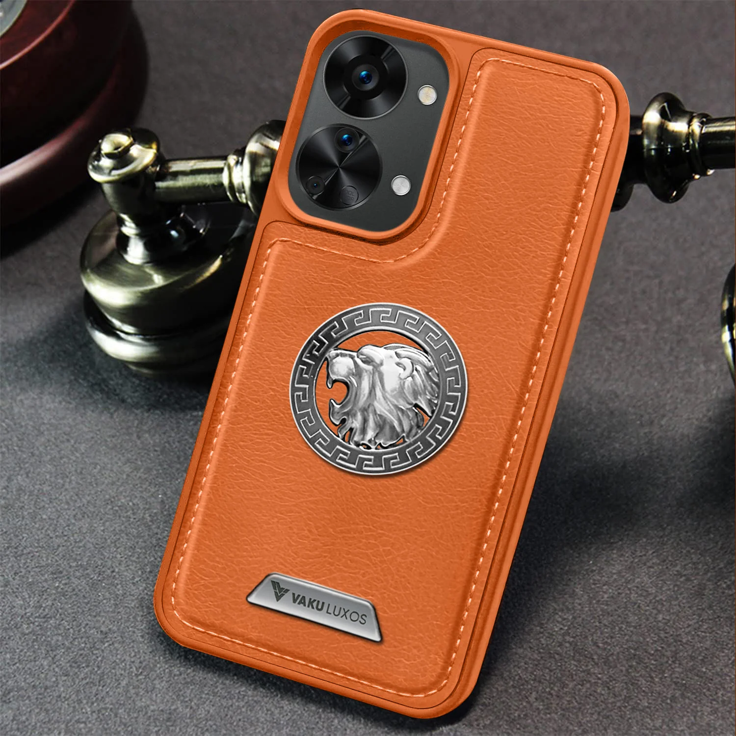 Vaku ® Oneplus Nord 2T Regal Shield Metal Lion Engraved Leather Back Cover - Image 7