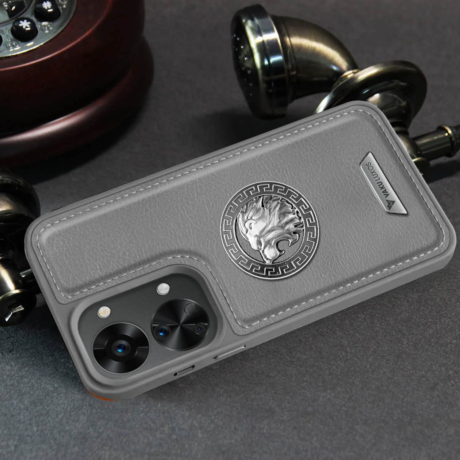 Vaku ® Oneplus Nord 2T Regal Shield Metal Lion Engraved Leather Back Cover - Image 8