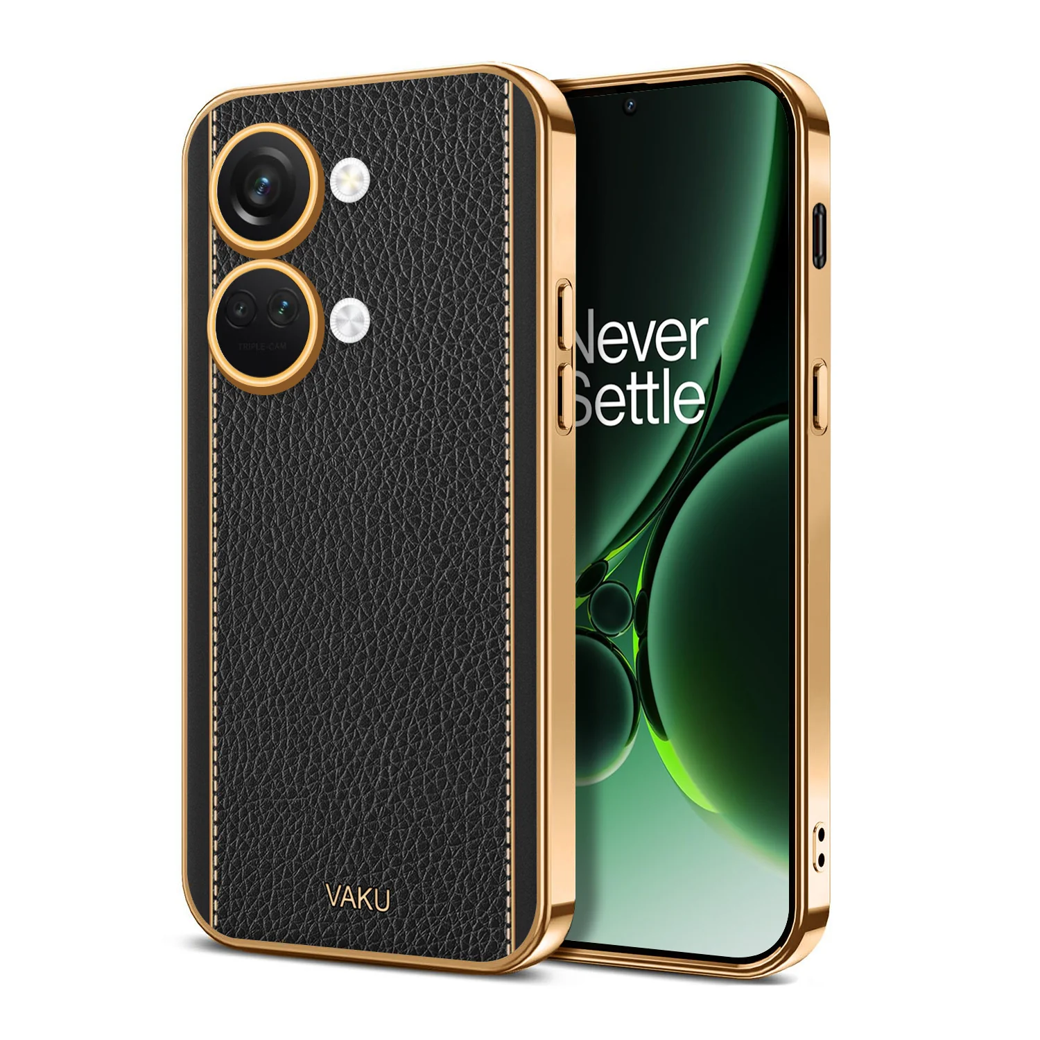 Vaku® OnePlus Nord 3 Luxemberg Series Leather Stitched Gold Electroplated Soft TPU Back Cover - Image 5