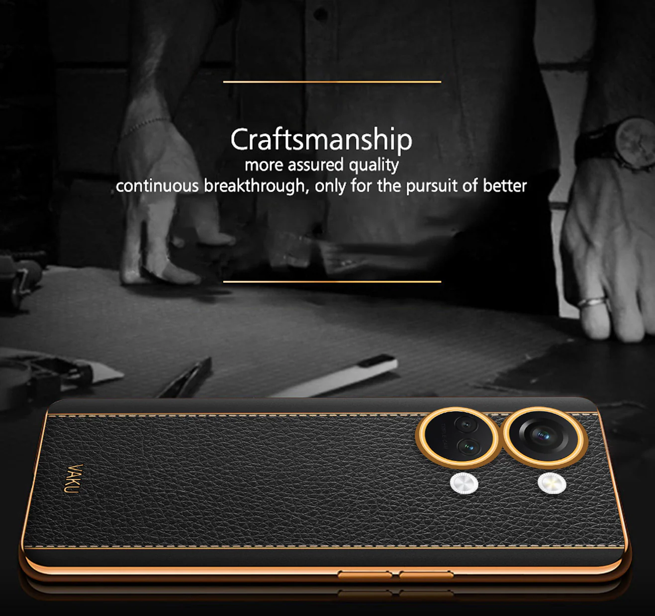 Vaku® OnePlus Nord 3 Luxemberg Series Leather Stitched Gold Electroplated Soft TPU Back Cover - Image 6