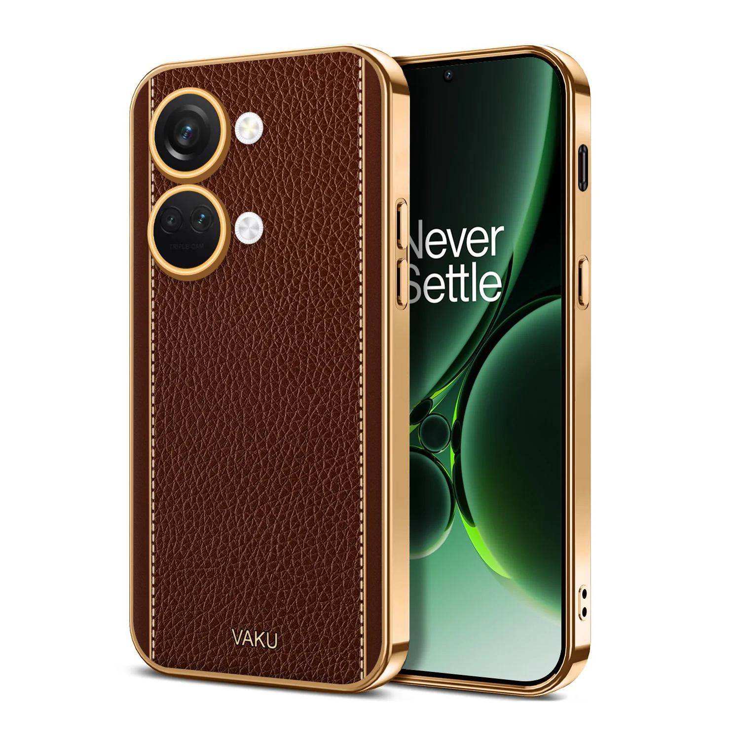 Vaku® OnePlus Nord 3 Luxemberg Series Leather Stitched Gold Electroplated Soft TPU Back Cover - Image 7