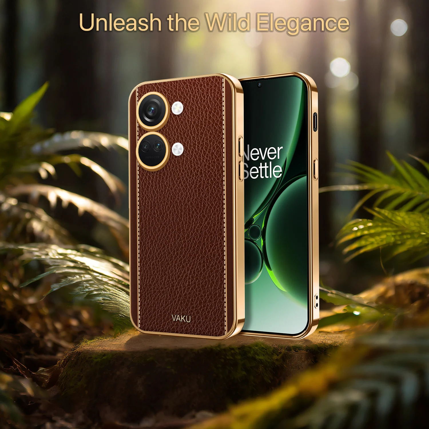 Vaku® OnePlus Nord 3 Luxemberg Series Leather Stitched Gold Electroplated Soft TPU Back Cover - Image 9
