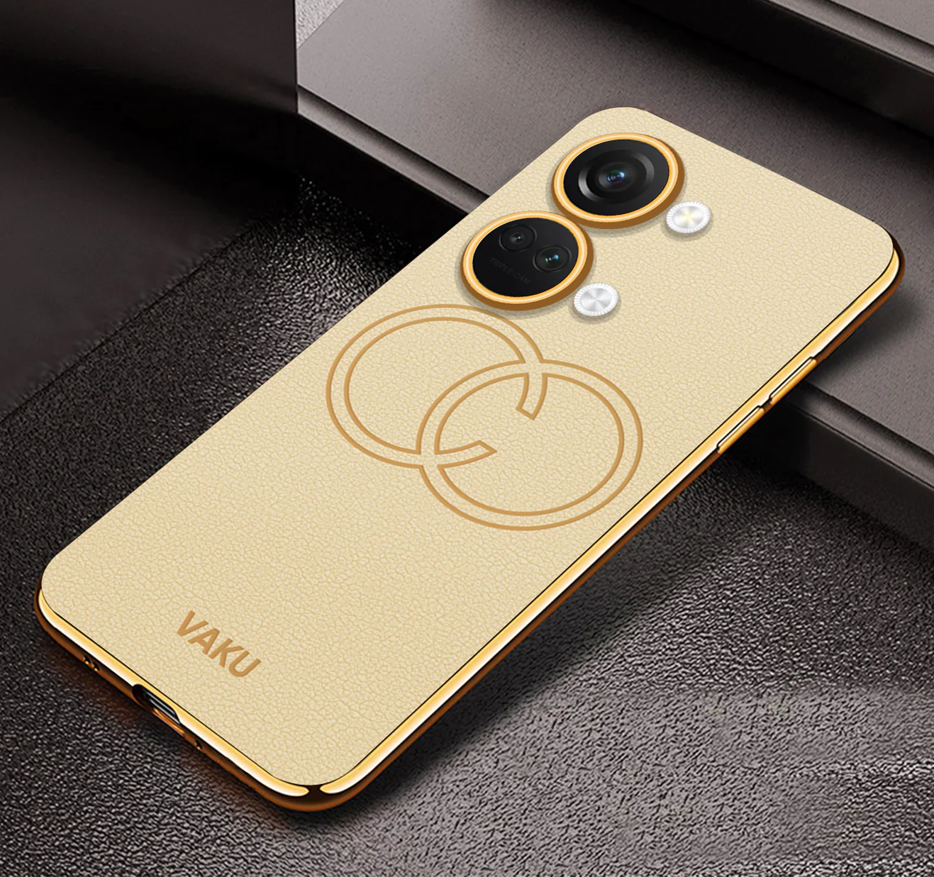 Vaku ® OnePlus Nord 3 Skylar Series Leather Stitched Gold Electroplated Soft TPU Back Cover