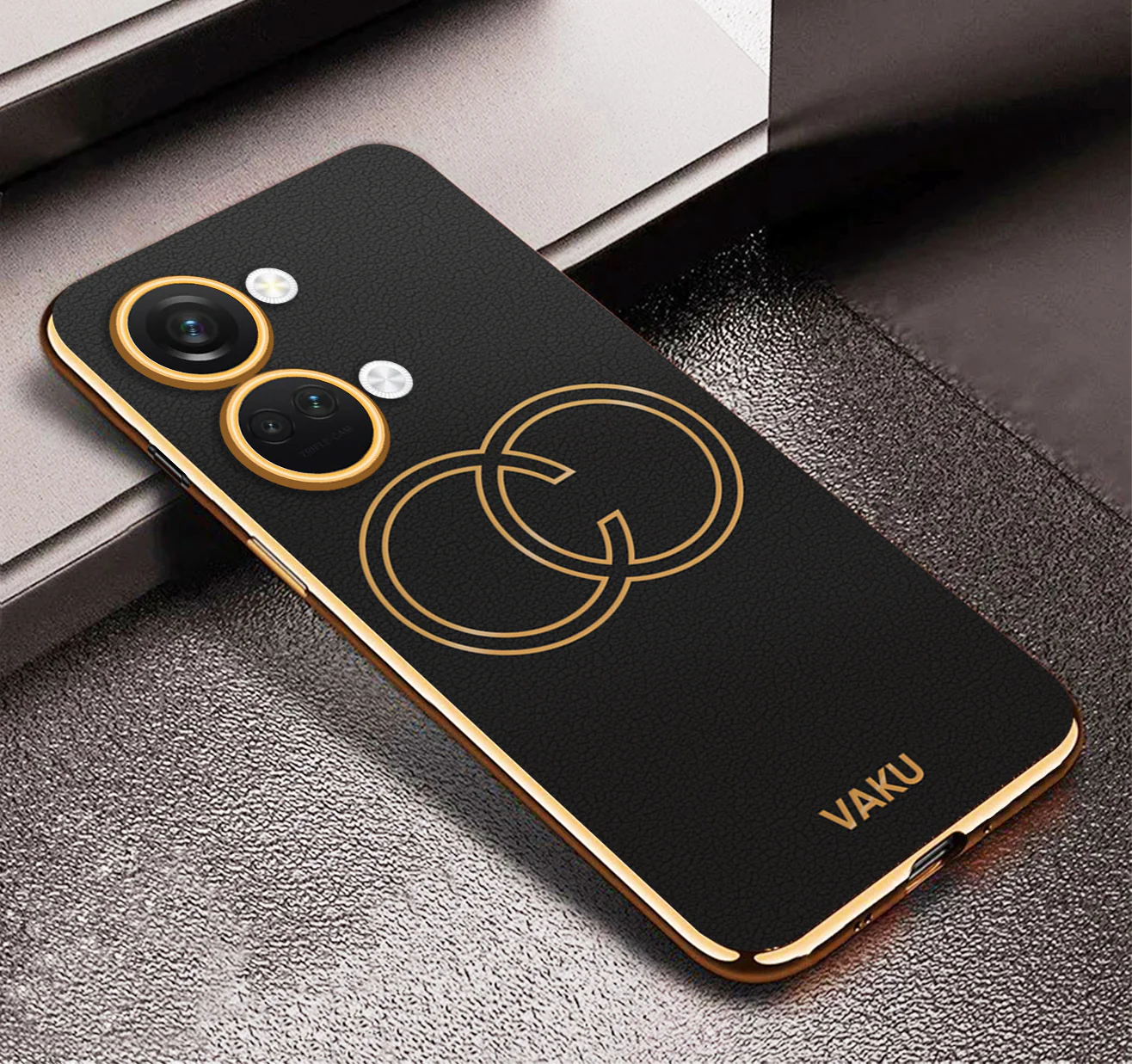 Vaku ® OnePlus Nord 3 Skylar Series Leather Stitched Gold Electroplated Soft TPU Back Cover - Image 10