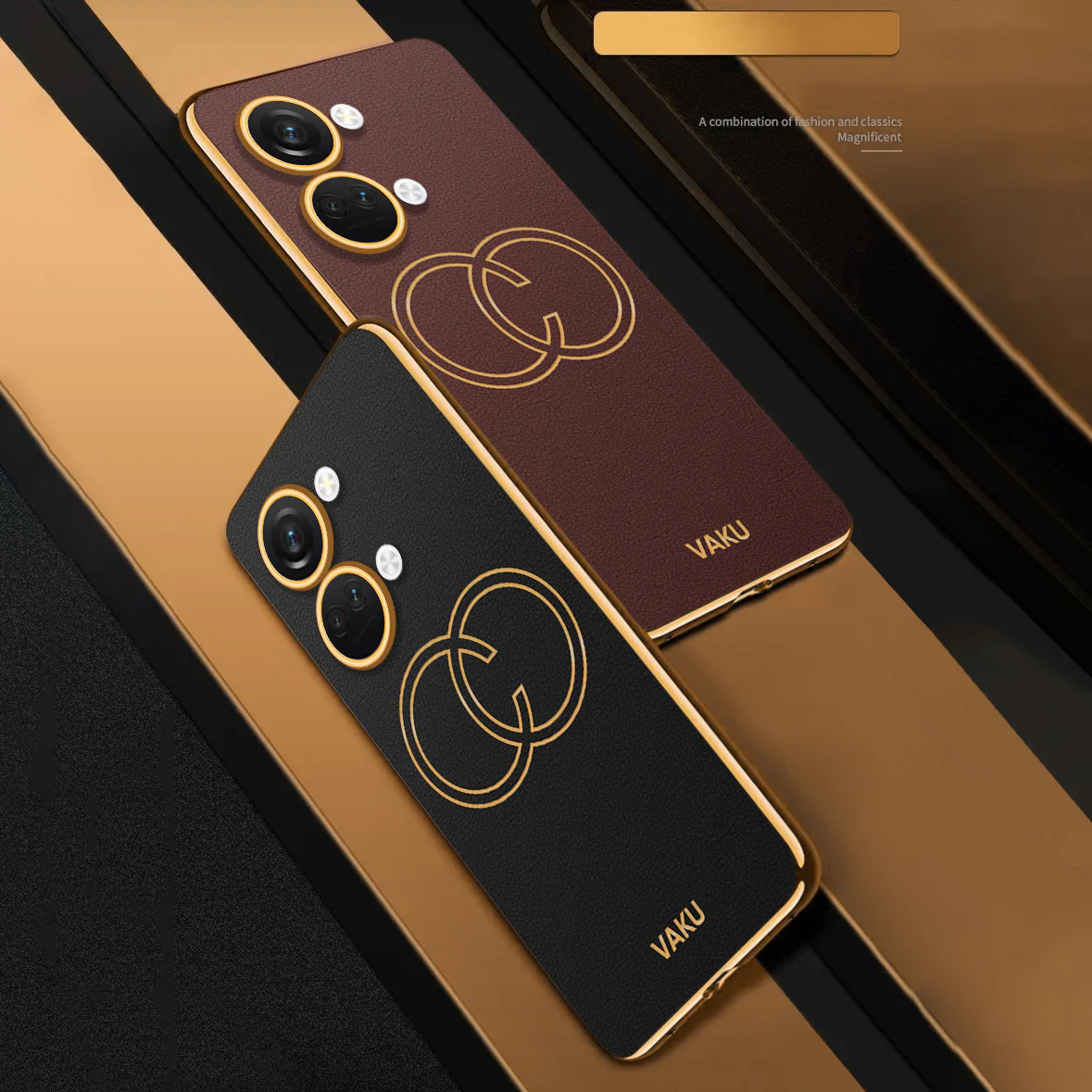 Vaku ® OnePlus Nord 3 Skylar Series Leather Stitched Gold Electroplated Soft TPU Back Cover - Image 15