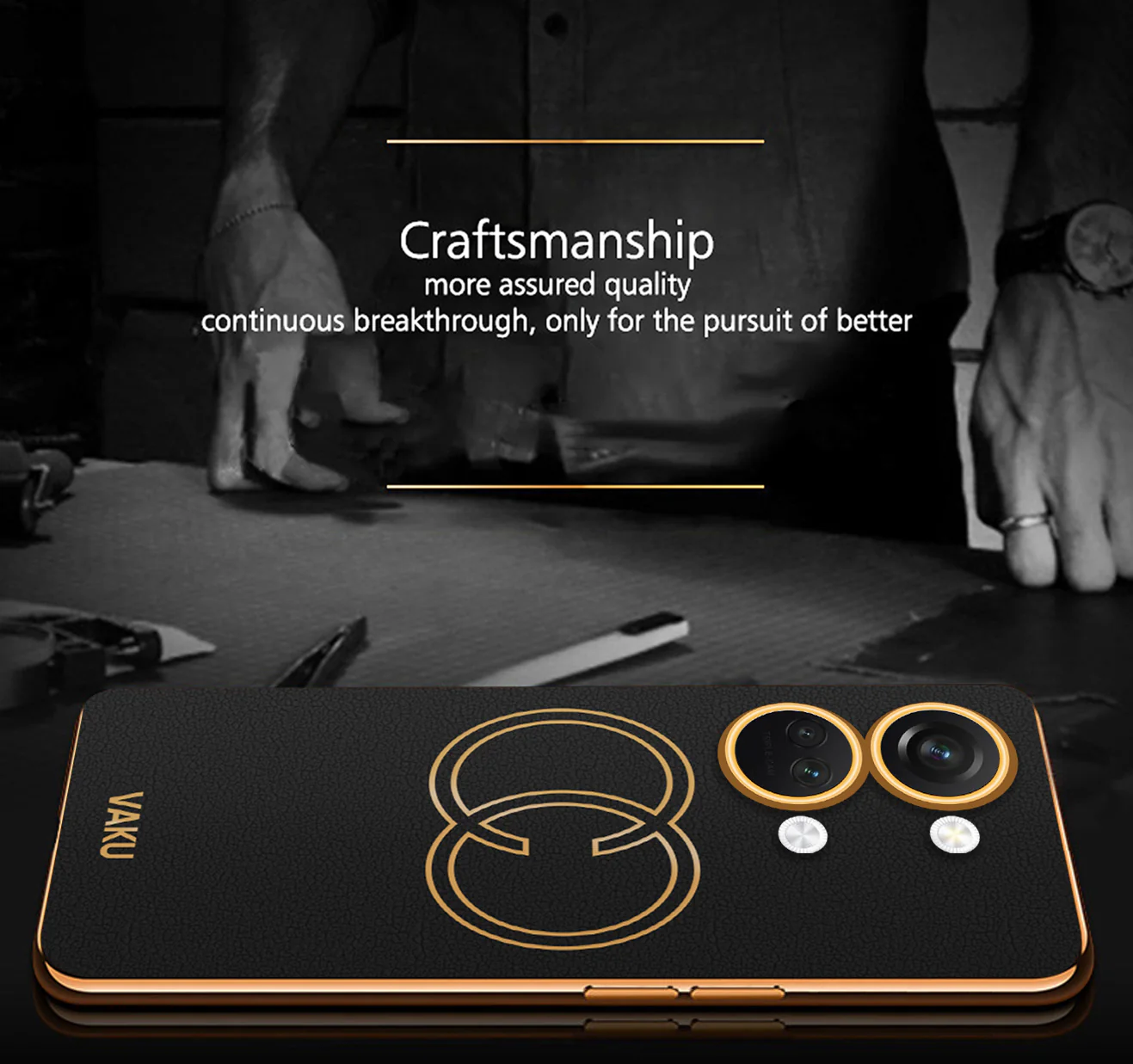 Vaku ® OnePlus Nord 3 Skylar Series Leather Stitched Gold Electroplated Soft TPU Back Cover - Image 3