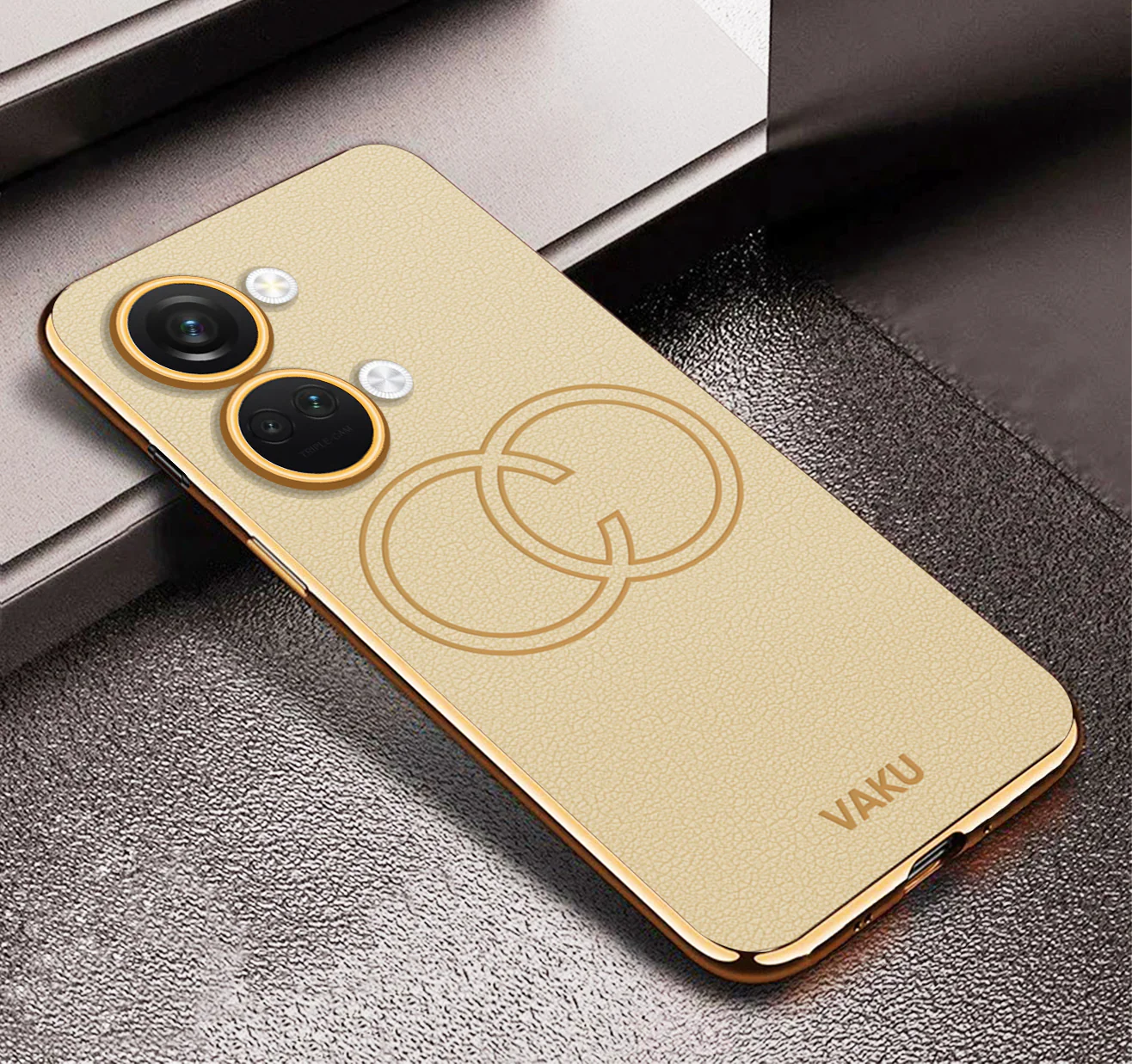 Vaku ® OnePlus Nord 3 Skylar Series Leather Stitched Gold Electroplated Soft TPU Back Cover - Image 4