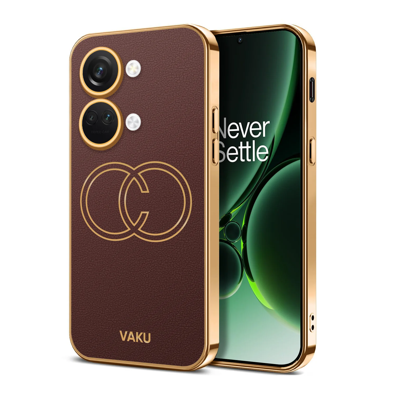 Vaku ® OnePlus Nord 3 Skylar Series Leather Stitched Gold Electroplated Soft TPU Back Cover - Image 5