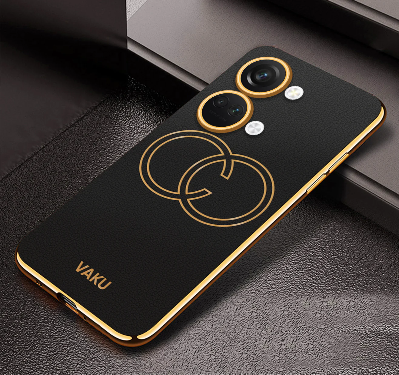 Vaku ® OnePlus Nord 3 Skylar Series Leather Stitched Gold Electroplated Soft TPU Back Cover - Image 6