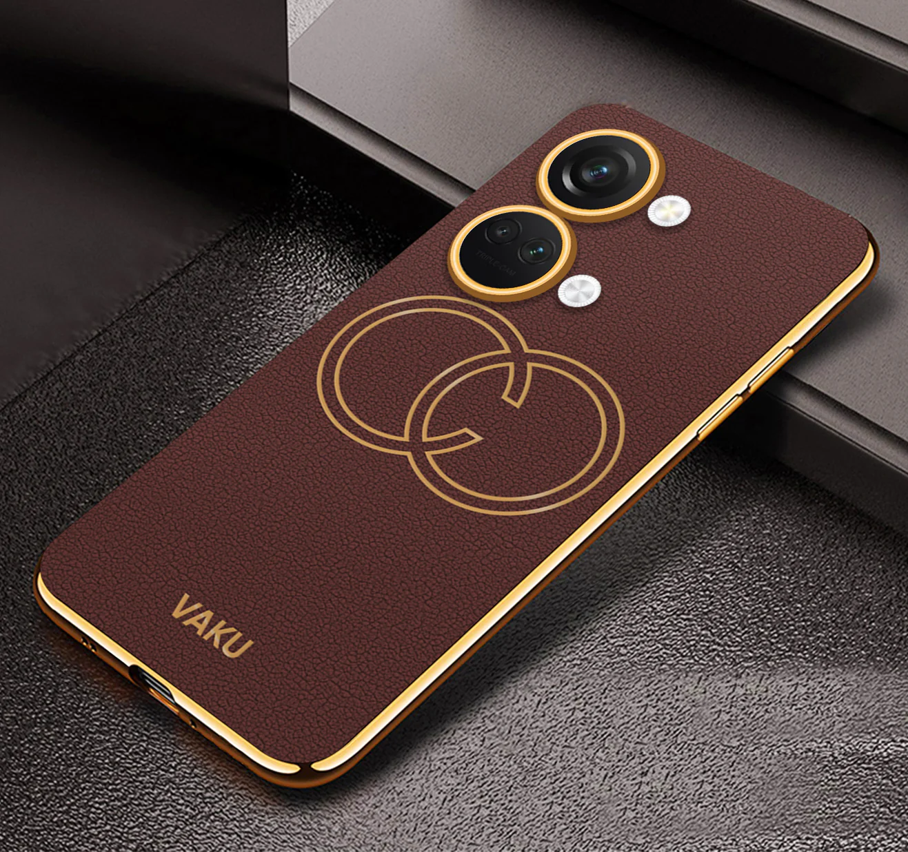 Vaku ® OnePlus Nord 3 Skylar Series Leather Stitched Gold Electroplated Soft TPU Back Cover - Image 7