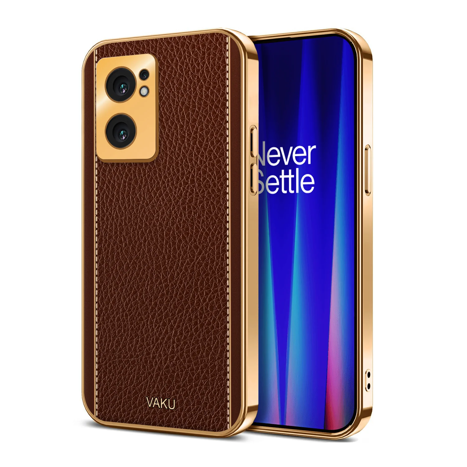 Vaku® Oneplus Nord CE 2 5G Luxemberg Series Leather Stitched Gold Electroplated Soft TPU Back Cover - Image 10