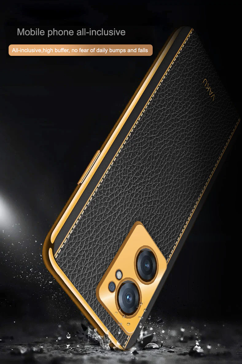 Vaku® Oneplus Nord CE 2 5G Luxemberg Series Leather Stitched Gold Electroplated Soft TPU Back Cover - Image 16