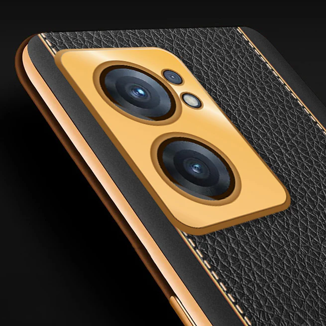 Vaku® Oneplus Nord CE 2 5G Luxemberg Series Leather Stitched Gold Electroplated Soft TPU Back Cover - Image 2