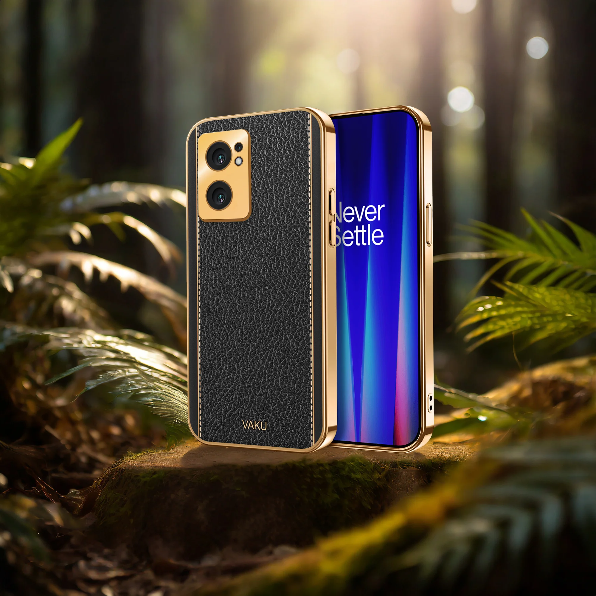 Vaku® Oneplus Nord CE 2 5G Luxemberg Series Leather Stitched Gold Electroplated Soft TPU Back Cover - Image 9