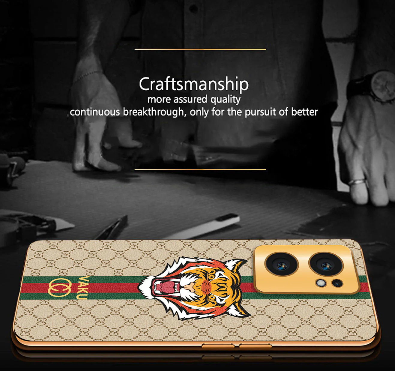 Vaku ® OnePlus Nord CE 2 5G Lynx Designer Leather Pattern Gold Electroplated Soft TPU Back Cover Case - Image 5