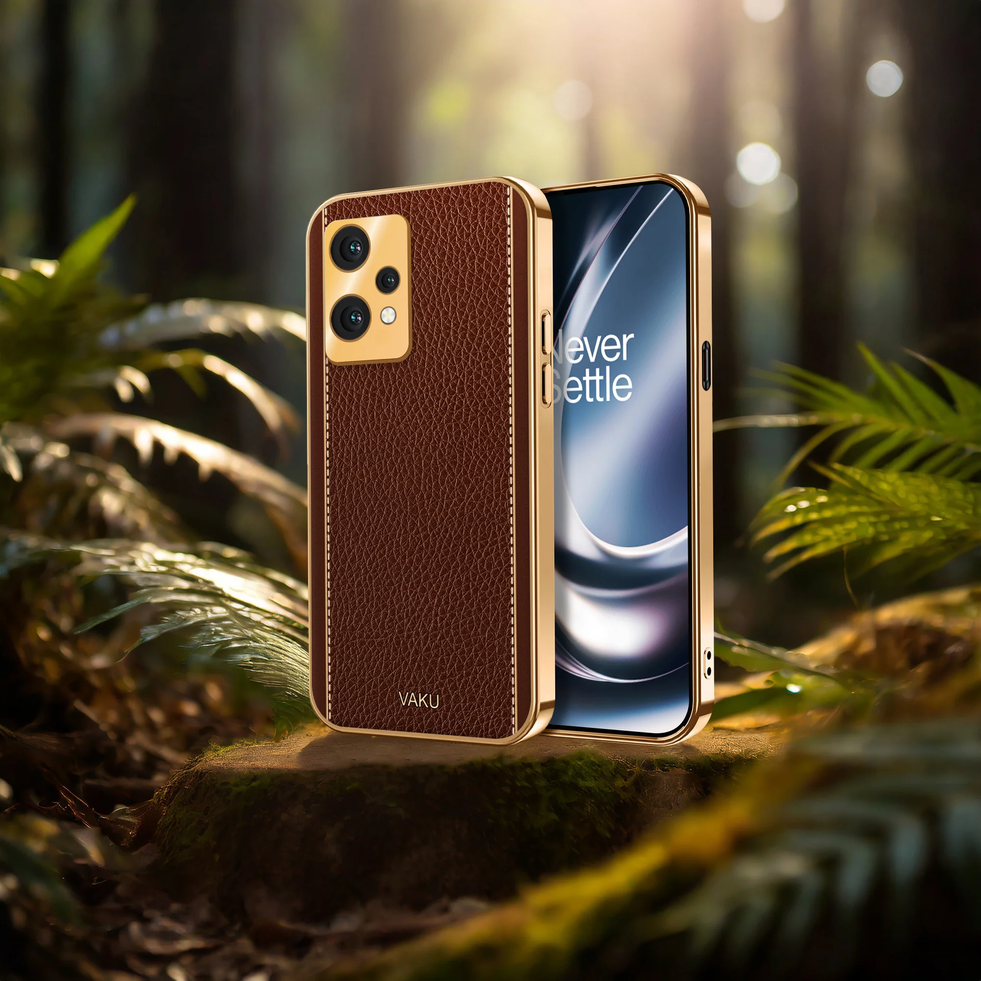 Vaku® Oneplus Nord CE 2 Lite 5G Luxemberg Series Leather Stitched Gold Electroplated Soft TPU Back Cover - Image 11