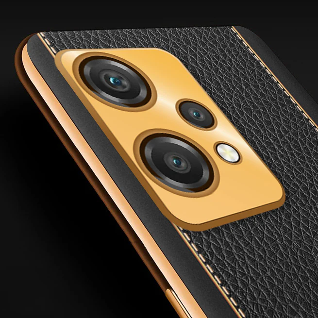 Vaku® Oneplus Nord CE 2 Lite 5G Luxemberg Series Leather Stitched Gold Electroplated Soft TPU Back Cover - Image 2