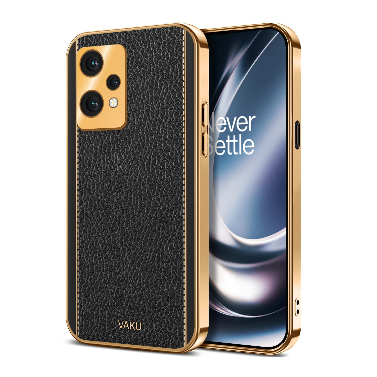 Vaku® Oneplus Nord CE 2 Lite 5G Luxemberg Series Leather Stitched Gold Electroplated Soft TPU Back Cover - Image 5
