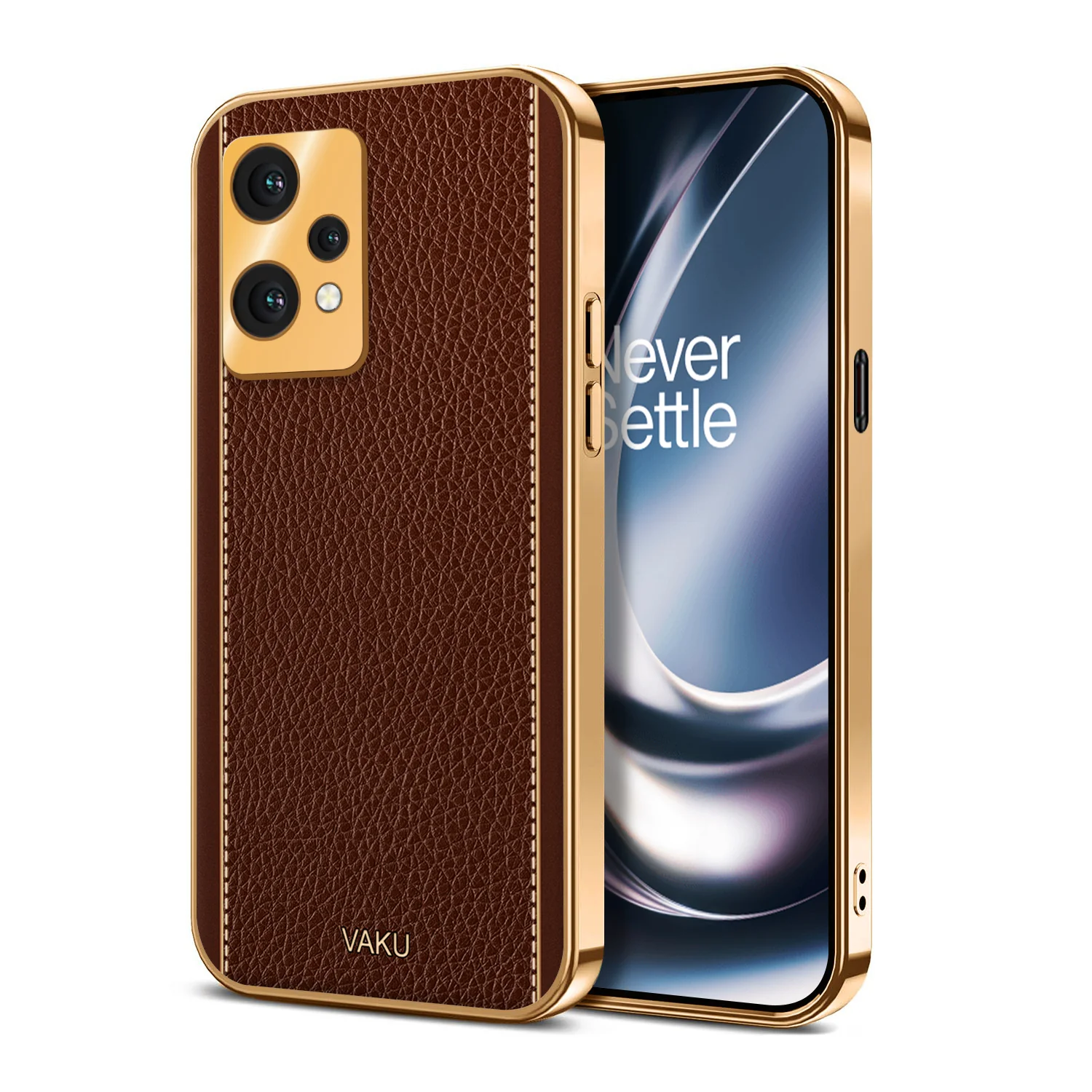 Vaku® Oneplus Nord CE 2 Lite 5G Luxemberg Series Leather Stitched Gold Electroplated Soft TPU Back Cover - Image 6