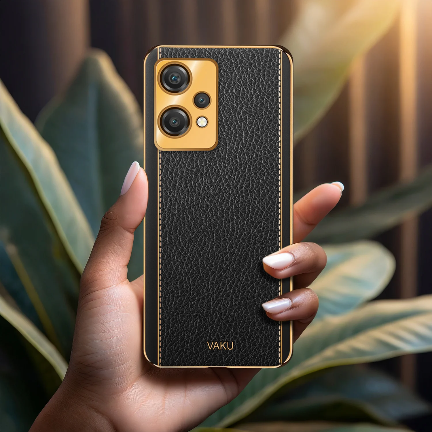 Vaku® Oneplus Nord CE 2 Lite 5G Luxemberg Series Leather Stitched Gold Electroplated Soft TPU Back Cover - Image 8