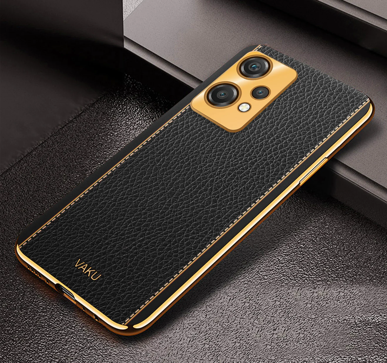 Vaku® Oneplus Nord CE 2 Lite 5G Luxemberg Series Leather Stitched Gold Electroplated Soft TPU Back Cover - Image 9