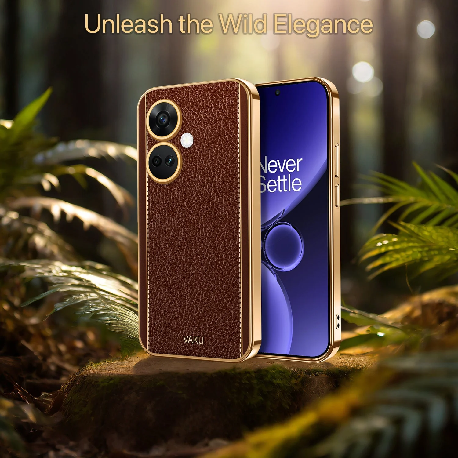 Vaku® OnePlus Nord CE 3 5G Luxemberg Series Leather Stitched Gold Electroplated Soft TPU Back Cover - Image 4
