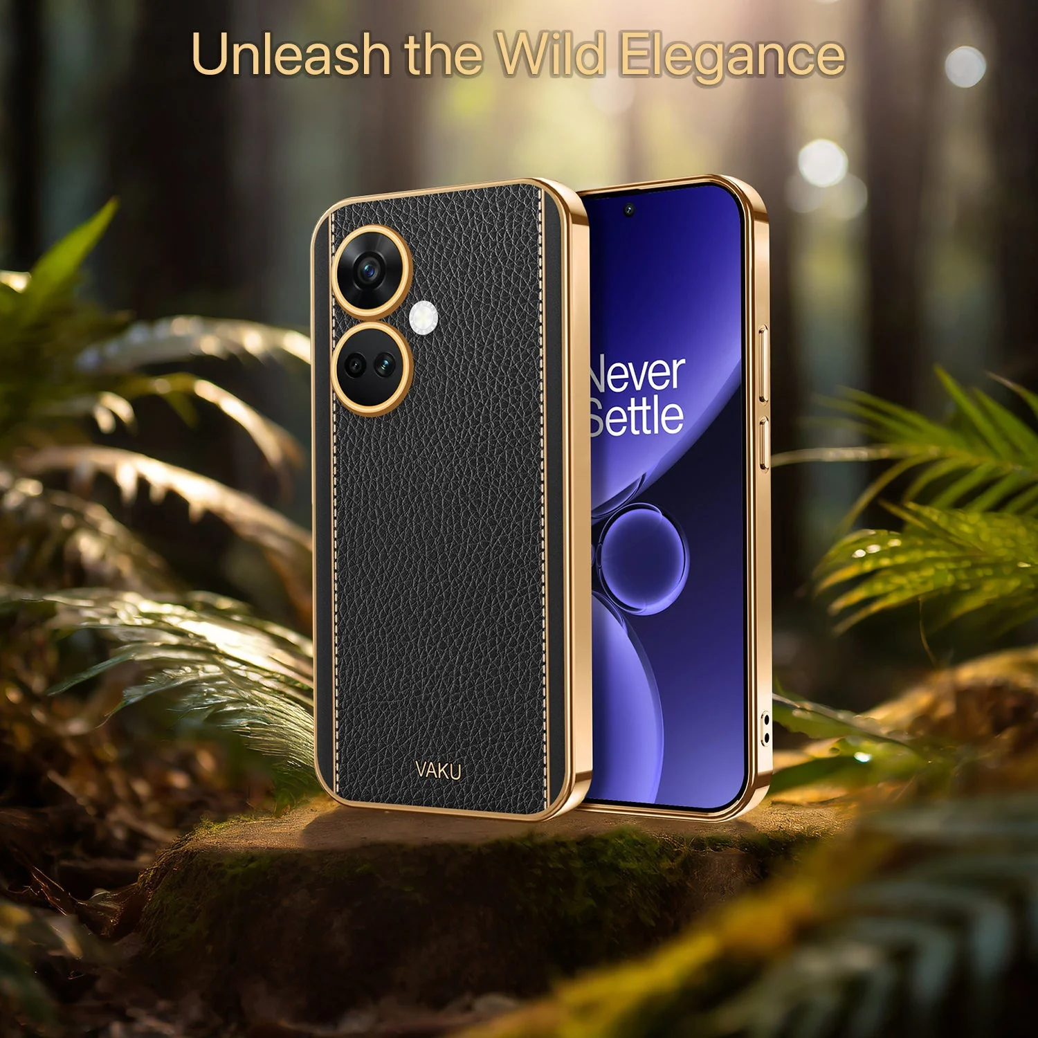 Vaku® OnePlus Nord CE 3 5G Luxemberg Series Leather Stitched Gold Electroplated Soft TPU Back Cover - Image 5