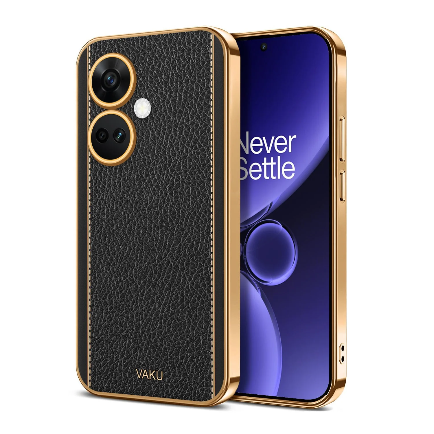 Vaku® OnePlus Nord CE 3 5G Luxemberg Series Leather Stitched Gold Electroplated Soft TPU Back Cover - Image 8